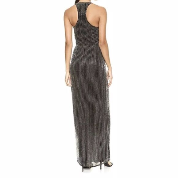 NWT Parker Theron Liquid Silver Beaded Dress 0 New with Tags Black Vneck Split - Picture 2 of 8